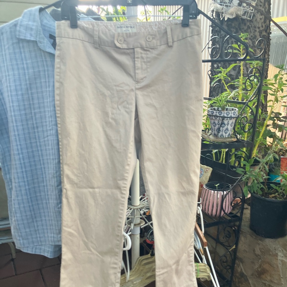 Beige Straight-Leg Pants